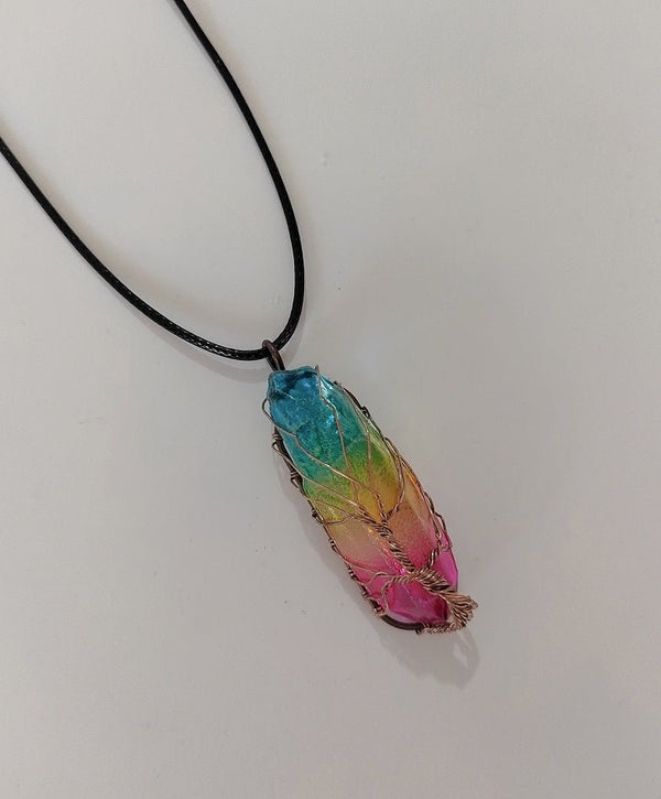 Hot Selling Stone Crystal Pillar Tree Of Life Pendant Ins Fashion Necklace - Yahko Merchandise