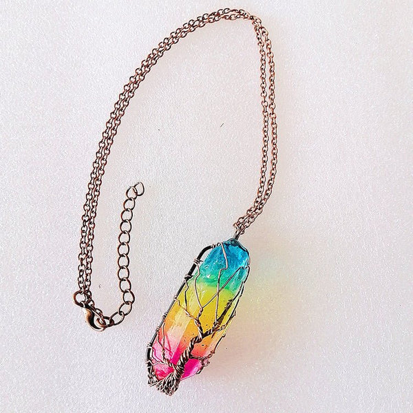 Hot Selling Stone Crystal Pillar Tree Of Life Pendant Ins Fashion Necklace - Yahko Merchandise