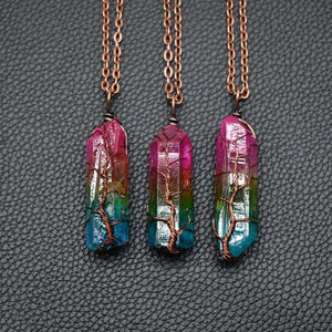 Hot Selling Stone Crystal Pillar Tree Of Life Pendant Ins Fashion Necklace - Yahko Merchandise