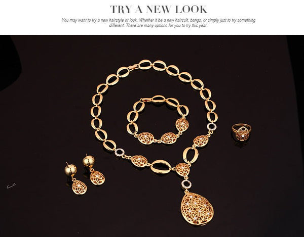 Jewelry Fashion Necklace Earrings Bracelet Ring Four Piece Jewelry Set - Yahko Merchandise