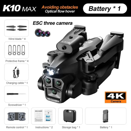K10 Max Drone 4K High - Definition Three Camera Optical Flow Positioning Professional Aerial Photography Foldable Quadcopter - Yahko Merchandise