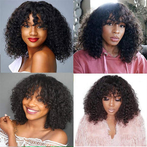 Kinky Curly Human Hair Wigs With Bangs - Yahko Merchandise