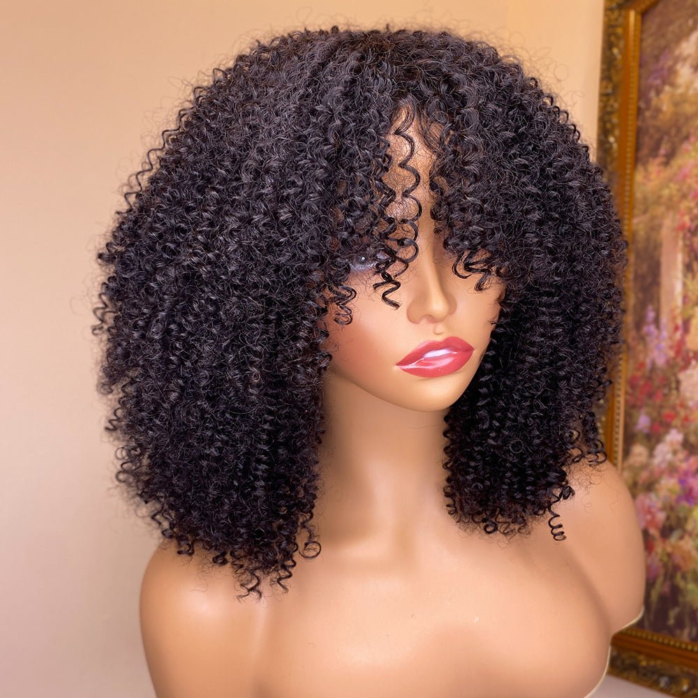 Kinky Curly Human Hair Wigs With Bangs - Yahko Merchandise