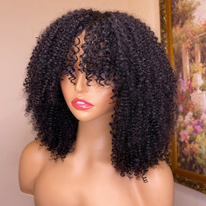 Kinky Curly Human Hair Wigs With Bangs - Yahko Merchandise