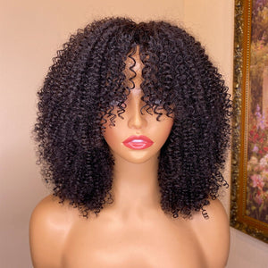 Kinky Curly Human Hair Wigs With Bangs - Yahko Merchandise