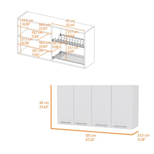 Kitchen Cabinet Durham, Four Doors, White Finish - Yahko Merchandise