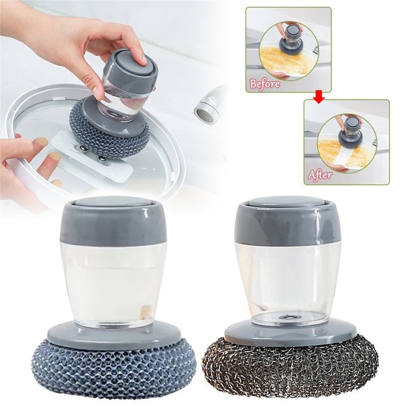 Kitchen Soap Dispensing Palm Brush Cleaner Push - type Brush Kitchen Detergent Tools - Yahko Merchandise