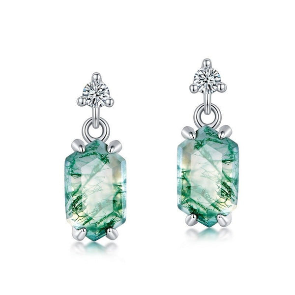 Light Luxury Natural Water Plants Agate Claw Inlaid Green Moss Eardrops - Yahko Merchandise