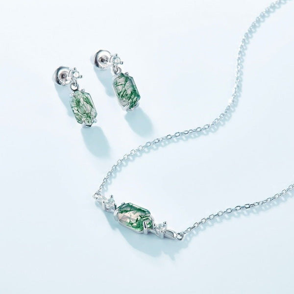 Light Luxury Natural Water Plants Agate Claw Inlaid Green Moss Eardrops - Yahko Merchandise