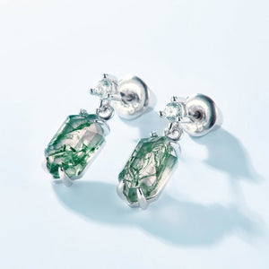 Light Luxury Natural Water Plants Agate Claw Inlaid Green Moss Eardrops - Yahko Merchandise