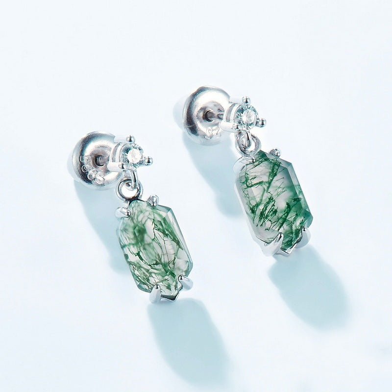 Light Luxury Natural Water Plants Agate Claw Inlaid Green Moss Eardrops - Yahko Merchandise