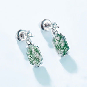 Light Luxury Natural Water Plants Agate Claw Inlaid Green Moss Eardrops - Yahko Merchandise
