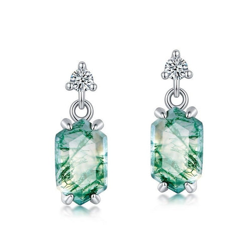 Light Luxury Natural Water Plants Agate Claw Inlaid Green Moss Eardrops - Yahko Merchandise