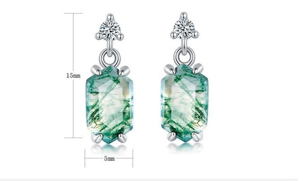 Light Luxury Natural Water Plants Agate Claw Inlaid Green Moss Eardrops - Yahko Merchandise