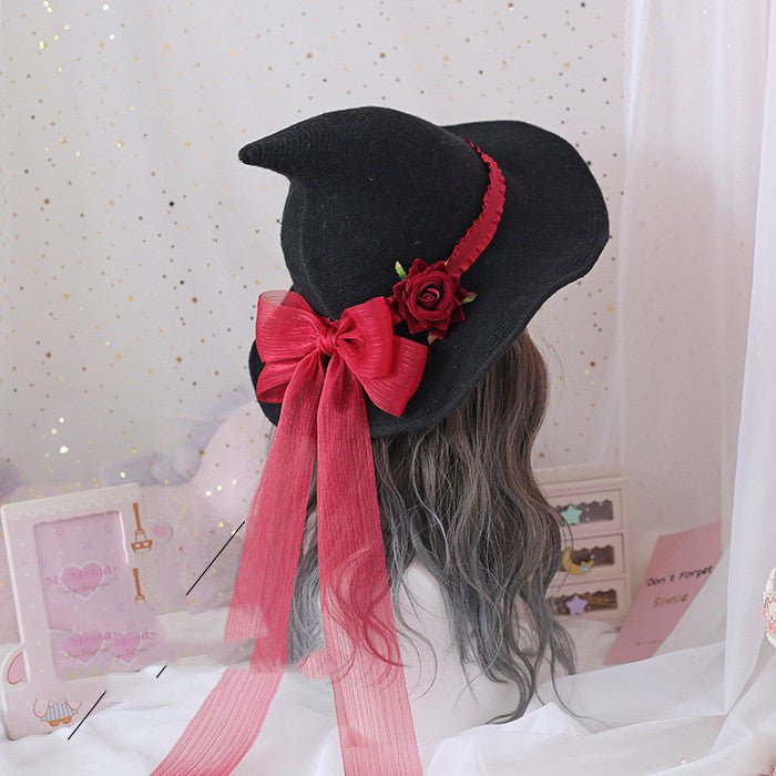 Lolita Halloween Retro Witch Hat Masquerade Rose Big Bow Wizard Hat Gothic Magical Girl Hat Cosplay Accessories Party Decor - Yahko Merchandise