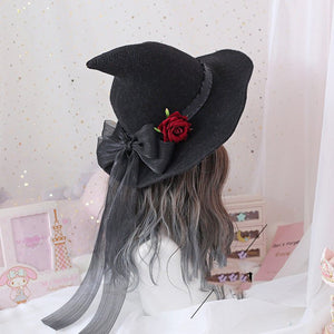 Lolita Halloween Retro Witch Hat Masquerade Rose Big Bow Wizard Hat Gothic Magical Girl Hat Cosplay Accessories Party Decor - Yahko Merchandise