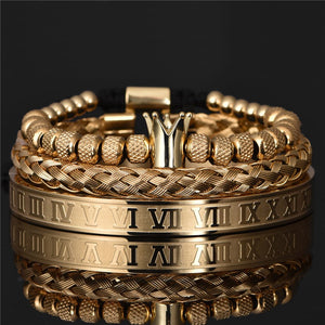 Luxury Roman Royal Crown Charm Bracelet Men Stainless Steel Geometry Pulseiras Men Adjustable Bracelets Couple Jewelry Gift - Yahko Merchandise