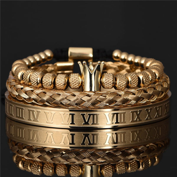 Luxury Roman Royal Crown Charm Bracelet Men Stainless Steel Geometry Pulseiras Men Adjustable Bracelets Couple Jewelry Gift - Yahko Merchandise