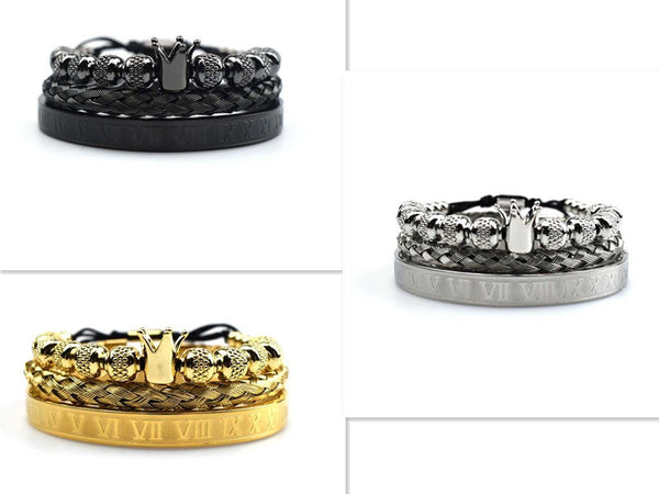 Luxury Roman Royal Crown Charm Bracelet Men Stainless Steel Geometry Pulseiras Men Adjustable Bracelets Couple Jewelry Gift - Yahko Merchandise