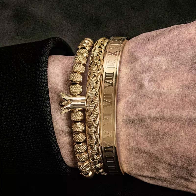Luxury Roman Royal Crown Charm Bracelet Men Stainless Steel Geometry Pulseiras Men Adjustable Bracelets Couple Jewelry Gift - Yahko Merchandise