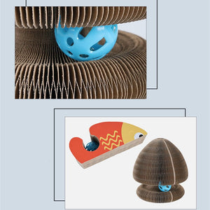 Magic Organ Foldable Cat Scratch Board Toy With Bell Cat Grinding Claw Cat Climbing Frame Round Corrugated Cats Interactive Toys - Yahko Merchandise