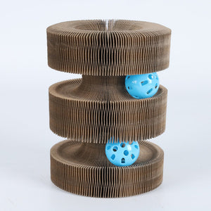 Magic Organ Foldable Cat Scratch Board Toy With Bell Cat Grinding Claw Cat Climbing Frame Round Corrugated Cats Interactive Toys - Yahko Merchandise