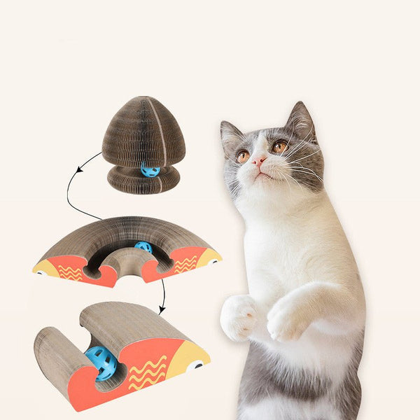 Magic Organ Foldable Cat Scratch Board Toy With Bell Cat Grinding Claw Cat Climbing Frame Round Corrugated Cats Interactive Toys - Yahko Merchandise