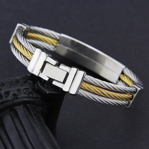 Men's Bracelet 3 Rows Wire Chain Bracelets Bangles Fashion Punk Stainless Steel Cross Bracelet Men Christian Men Jewelry - Yahko Merchandise