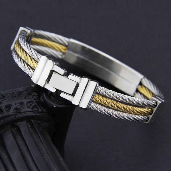 Men's Bracelet 3 Rows Wire Chain Bracelets Bangles Fashion Punk Stainless Steel Cross Bracelet Men Christian Men Jewelry - Yahko Merchandise