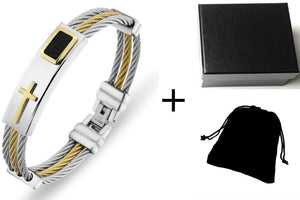 Men's Bracelet 3 Rows Wire Chain Bracelets Bangles Fashion Punk Stainless Steel Cross Bracelet Men Christian Men Jewelry - Yahko Merchandise