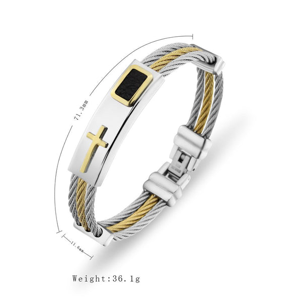 Men's Bracelet 3 Rows Wire Chain Bracelets Bangles Fashion Punk Stainless Steel Cross Bracelet Men Christian Men Jewelry - Yahko Merchandise