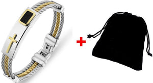 Men's Bracelet 3 Rows Wire Chain Bracelets Bangles Fashion Punk Stainless Steel Cross Bracelet Men Christian Men Jewelry - Yahko Merchandise