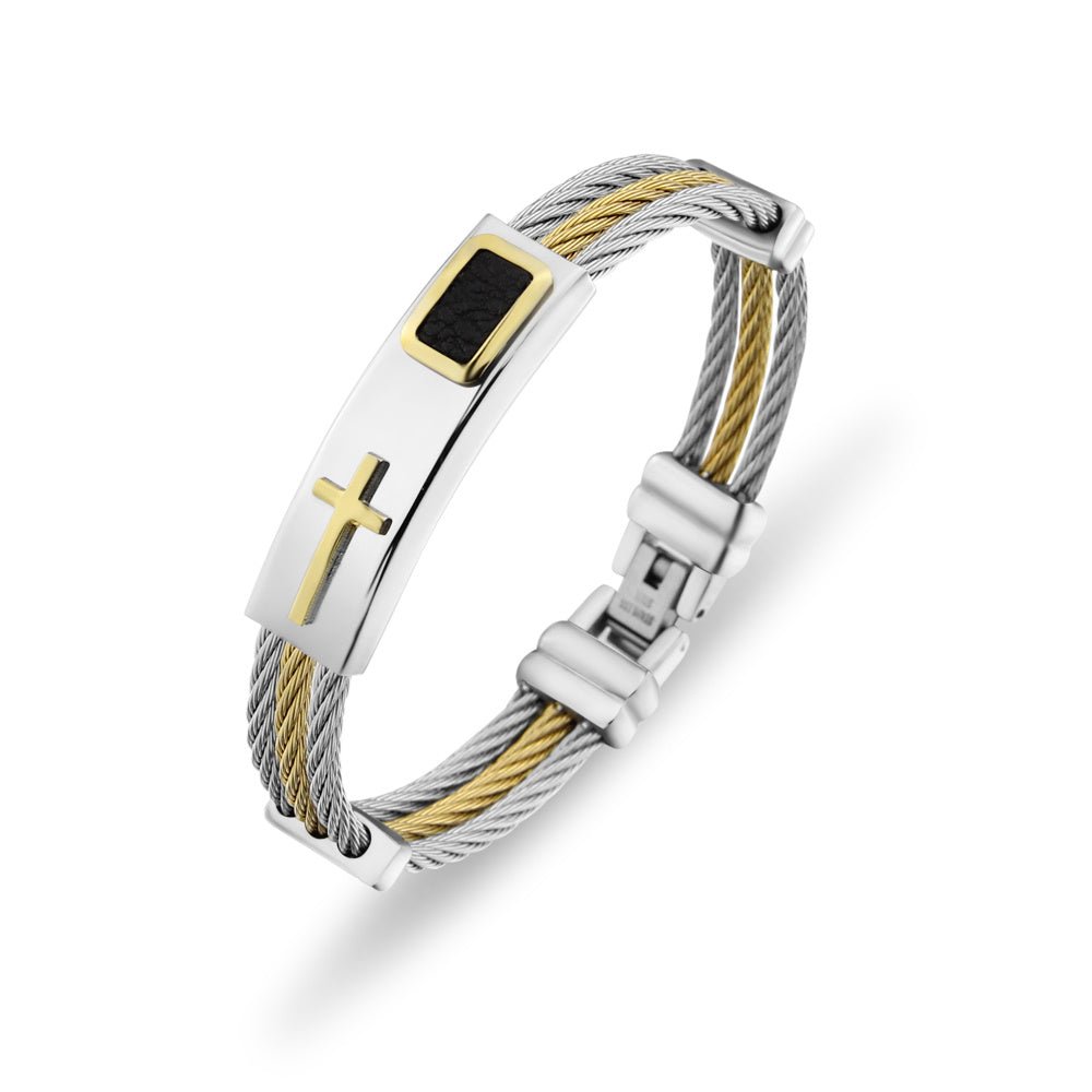 Men's Bracelet 3 Rows Wire Chain Bracelets Bangles Fashion Punk Stainless Steel Cross Bracelet Men Christian Men Jewelry - Yahko Merchandise
