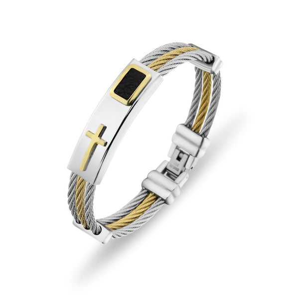 Men's Bracelet 3 Rows Wire Chain Bracelets Bangles Fashion Punk Stainless Steel Cross Bracelet Men Christian Men Jewelry - Yahko Merchandise