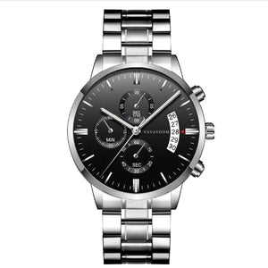 Men''s Stainless Steel Watches with Business Leisure Calendar Quartz Watches Waterproof Black Refined Steel Watches - Yahko Merchandise