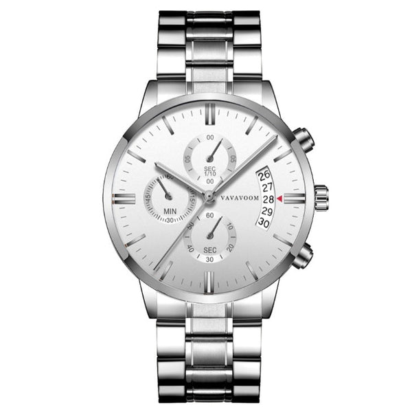 Men''s Stainless Steel Watches with Business Leisure Calendar Quartz Watches Waterproof Black Refined Steel Watches - Yahko Merchandise