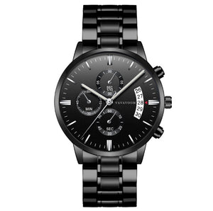 Men''s Stainless Steel Watches with Business Leisure Calendar Quartz Watches Waterproof Black Refined Steel Watches - Yahko Merchandise