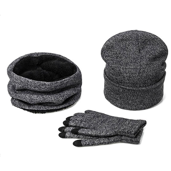 Mens Winter Beanie Hat And Neck Scarf Warmer Touch Screen Gloves Set - Yahko Merchandise