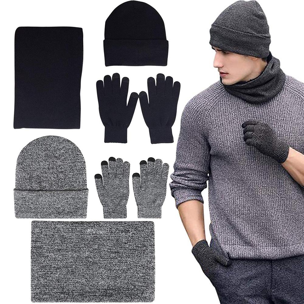 Mens Winter Beanie Hat And Neck Scarf Warmer Touch Screen Gloves Set - Yahko Merchandise