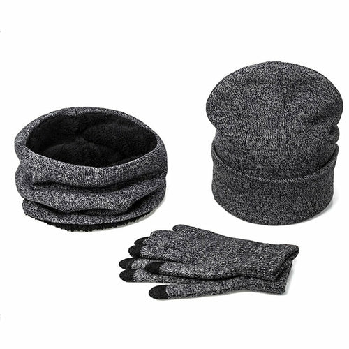 Mens Winter Beanie Hat And Neck Scarf Warmer Touch Screen Gloves Set - Yahko Merchandise