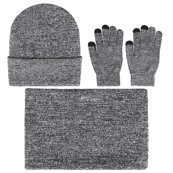 Mens Winter Beanie Hat And Neck Scarf Warmer Touch Screen Gloves Set - Yahko Merchandise