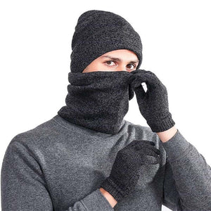 Mens Winter Beanie Hat And Neck Scarf Warmer Touch Screen Gloves Set - Yahko Merchandise