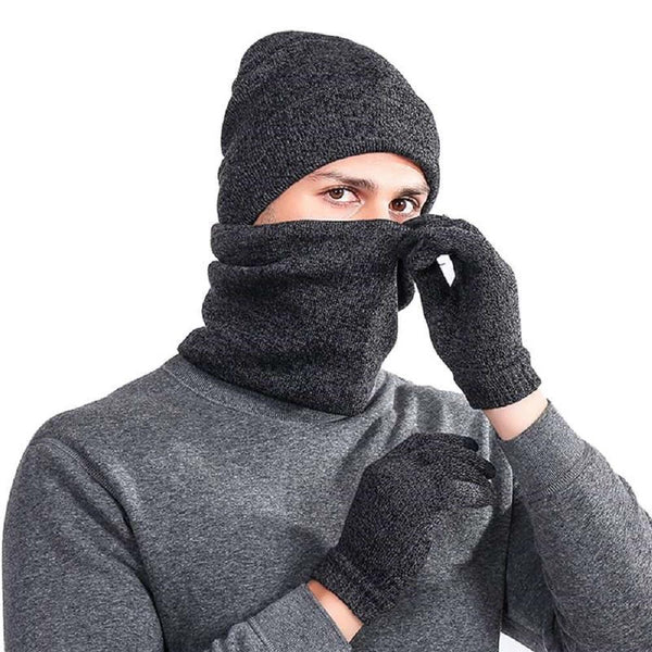 Mens Winter Beanie Hat And Neck Scarf Warmer Touch Screen Gloves Set - Yahko Merchandise
