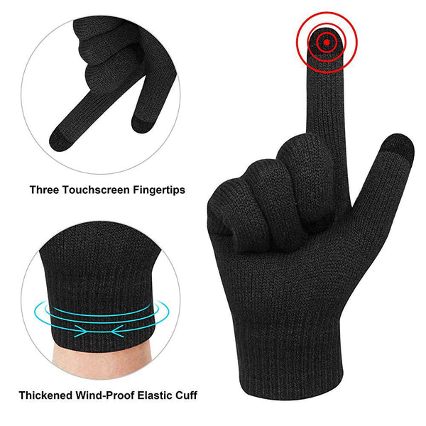 Mens Winter Beanie Hat And Neck Scarf Warmer Touch Screen Gloves Set - Yahko Merchandise