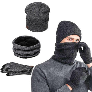 Mens Winter Beanie Hat And Neck Scarf Warmer Touch Screen Gloves Set - Yahko Merchandise
