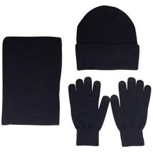 Mens Winter Beanie Hat And Neck Scarf Warmer Touch Screen Gloves Set - Yahko Merchandise