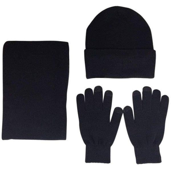 Mens Winter Beanie Hat And Neck Scarf Warmer Touch Screen Gloves Set - Yahko Merchandise