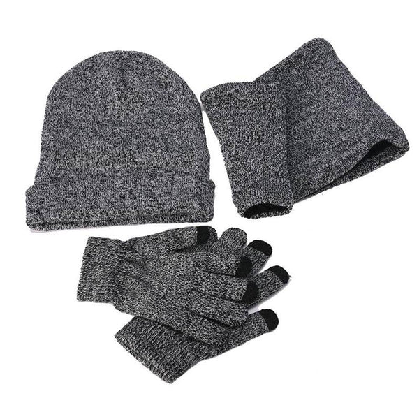 Mens Winter Beanie Hat And Neck Scarf Warmer Touch Screen Gloves Set - Yahko Merchandise