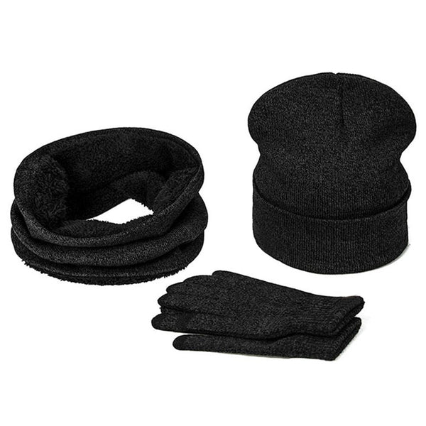 Mens Winter Beanie Hat And Neck Scarf Warmer Touch Screen Gloves Set - Yahko Merchandise