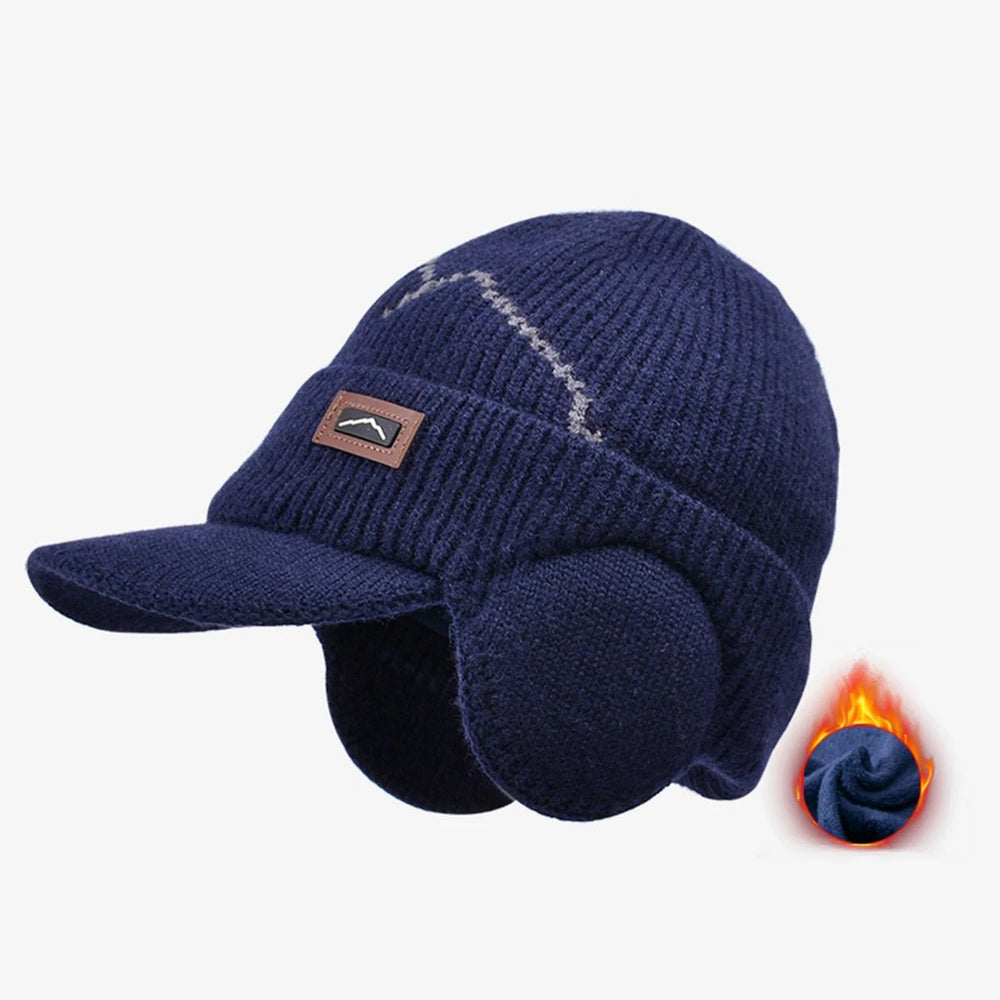 Men's Winter Visor Beanie With Earflap Warm Fleece Lined Knitted Ear - Yahko Merchandise